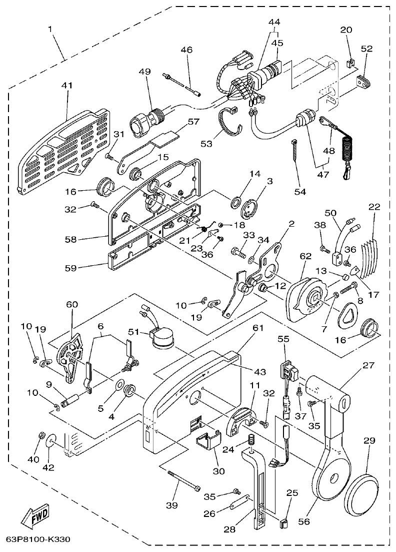 Yamaha F150BET, FL150BET REMOTE CONTROL ASSY 1 parts diagram